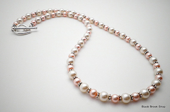 Hochzeit - Classic Bridal Pearls Swarovski and Sterling Silver Necklace 19"