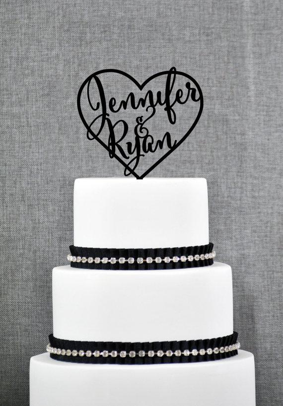 Hochzeit - Wedding Cake Toppers with First Names Inside Heart, Personalized Cake Toppers, Elegant Custom Mr and Mrs Wedding Cake Toppers - (S009)