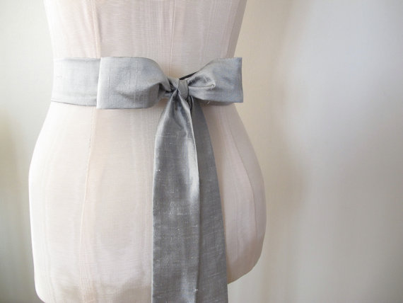 زفاف - Grey Sash Dupioni Silk Wedding Sash - longer length - made to order - limited