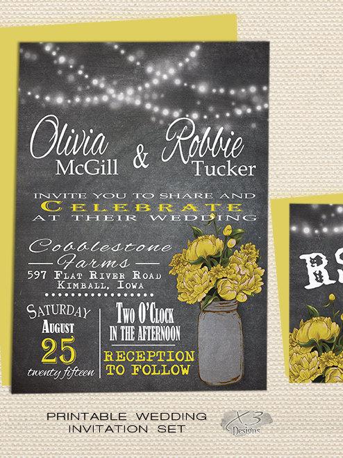Wedding - Rustic Mason Jar Wedding Invitation