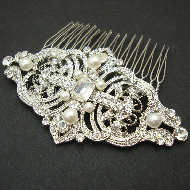 Hochzeit - Vintage Style Bridal Hair Comb, Wedding Hair Comb, Wedding Bridal Hair Accessories, Art Deco Wedding Headpiece, REGINA