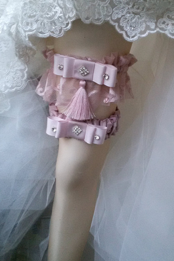 Hochzeit - Wedding leg garter, Wedding Garter Set , Ribbon Garter Set , Wedding Accessory, Pink Lace accessories, Bridal garter