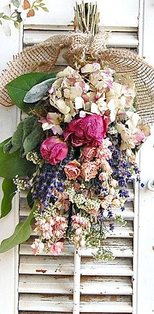 زفاف - Spring Dried Flower Bouquet with Dried Roses and Peonies / Cottage Chic Bouquet