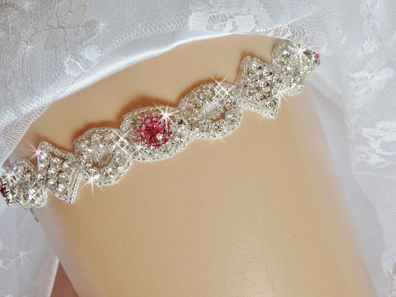 زفاف - Fuchsia Pink Wedding Garter, Rhinestone Wedding Garter Belt, Regular or Queen Size Garter, Hot Pink Bridal Garter, Garder, Bling Garter
