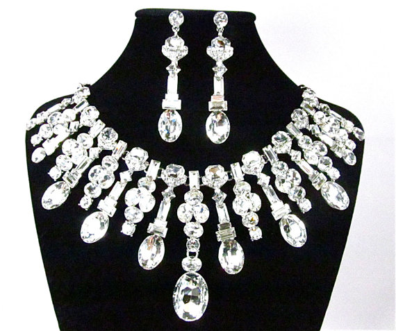 زفاف - Crystal Cleopatra Style Bridal Statement Necklace, Crystal Wedding Necklace, Crystal Evening Necklace