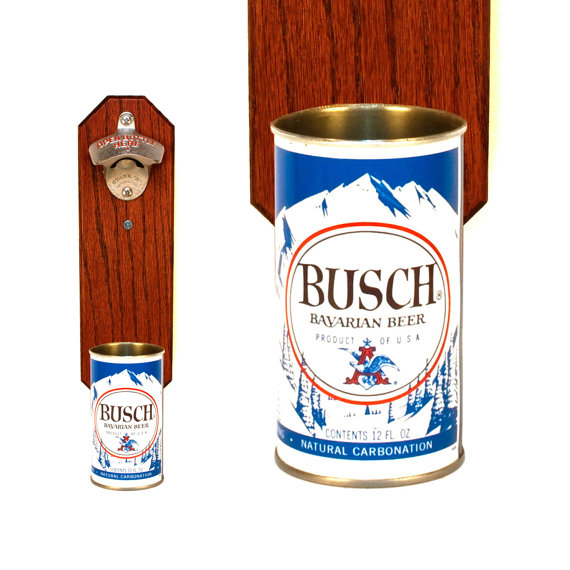 Wedding - Wall Mounted Bottle Opener with Vintage Busch Beer Can Cap Catcher, Great Gift For Groomsmen