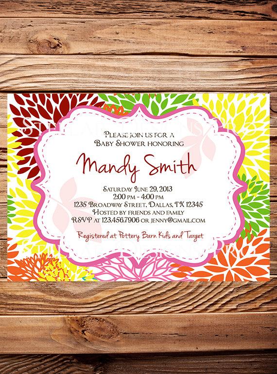 Mariage - Baby shower invitation, floral baby shower Invitation, boy, girl, baby Shower Invite, pink, yellow, green, Invite,  digital (Item 5196)
