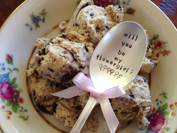 Wedding - Will You Be My Flowergirl?    Recycled  vintage silverware hand stamped spoon