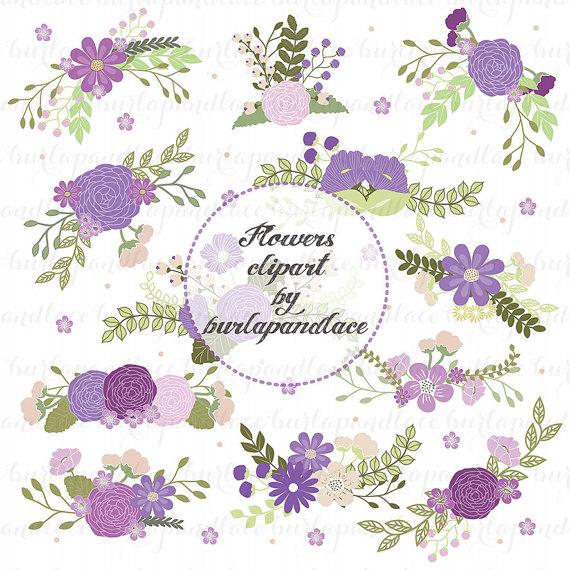 Wedding - Wedding Floral Clip Art, Hand Illustrated Digital Flowers , Flower and Laurel Clip Art, PNG Flower Clip Art,  Wreath flower