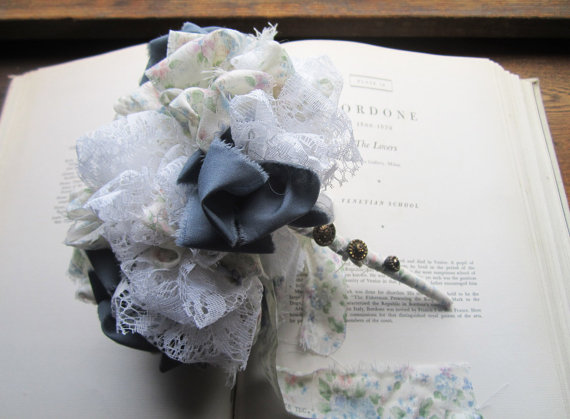 Mariage - Vintage Fabric Flower Bouquet