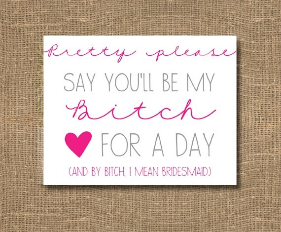 Hochzeit - Be My Bitch for a Day / Will You Be My Bridesmaid Funny / Pink Will You Be My Bridesmaid / Junior Bridesmaid / Pink Bridesmaid Invitation