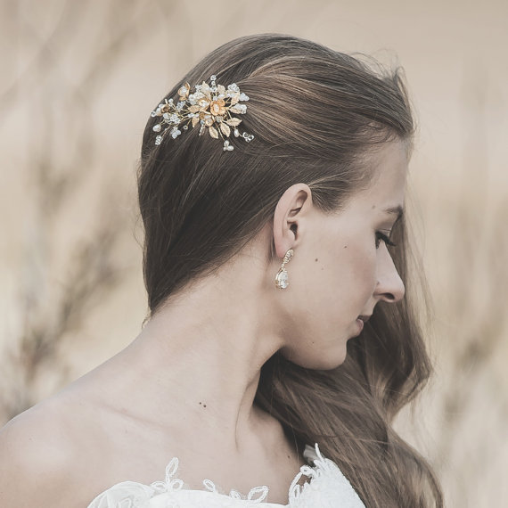 Wedding - Vintage Bridal Hair Accessories, Brass Bridal Haircomb, Wedding Hair Comb ,Gold Grecian Hair Vine ,Bridal Wedding Hair Piece ,Gold Headpiece