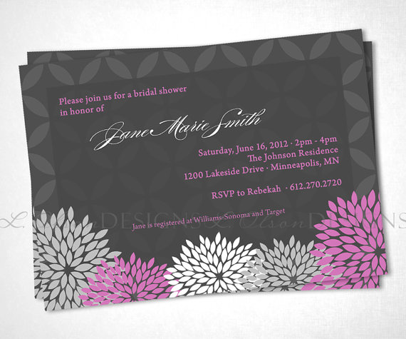 Hochzeit - Flowers Elegant Shower Invitation - Purple - DIY Printable