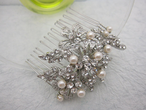 Wedding - vintage inspired bridal hair comb wedding hair jewelry bridal hair accessory pearl wedding comb bridal headpiece wedding hair comb crystal