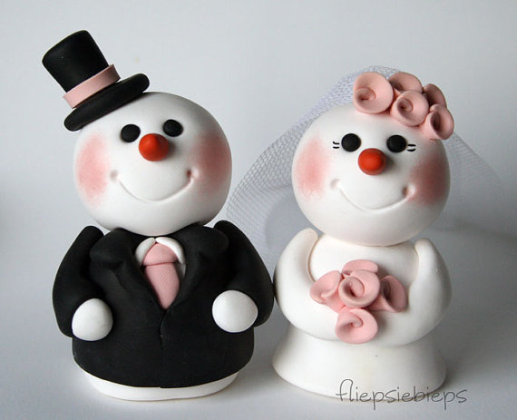 Wedding - Custom Snowman Wedding Cake Topper