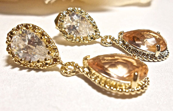 زفاف - Bridal jewelry  - Champagne - Gold earrings  - 14k gold over sterling posts - Champagne colored earrings - Bridesmaids - BEST SELLER - GIFT