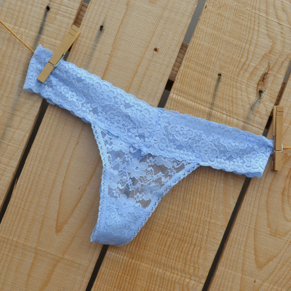 Hochzeit - Sexy Bridal Something Blue Panties, Thong Bride, Underwear with Bling, Shower Gift, Wedding Gift, Knickers - Size Medium - ships fast