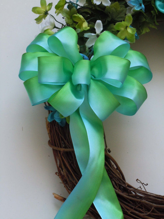 Свадьба - Blue Green Bow Ombre Wedding Pew Bow Bridal Showers Bow Birthday Gifts Wrap Bow