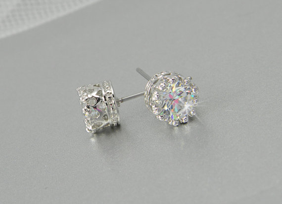 Hochzeit - Crystal Stud Bridal Earrings, Earring studs, Bridesmaids jewelry, Vintage style Wedding Jewelry, Rose Gold, Crystal Stud Filigree earrings
