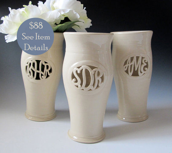 Wedding - Cursive Monogram Vase - Wedding, commitment ceremony / bridesmaid gift - handmade to order