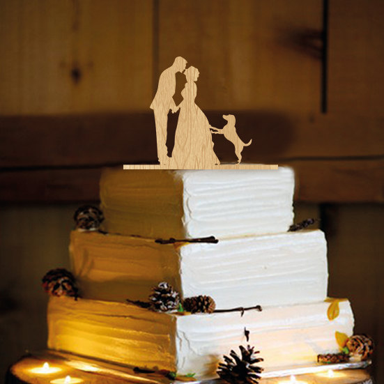 Wedding - Rustic  Wedding Cake Topper - Personalized Monogram Cake Topper - Mr and Mrs - Cake Decor - Bride and Groom and dog