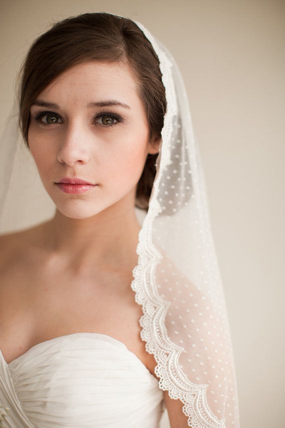 Wedding - Dotted Lace Veil, Mantilla Veil, Elbow Length Veil, Waist Length Veil, Swiss Dot Veil, Point D' Esprit - Emma MADE TO ORDER- Style 8113