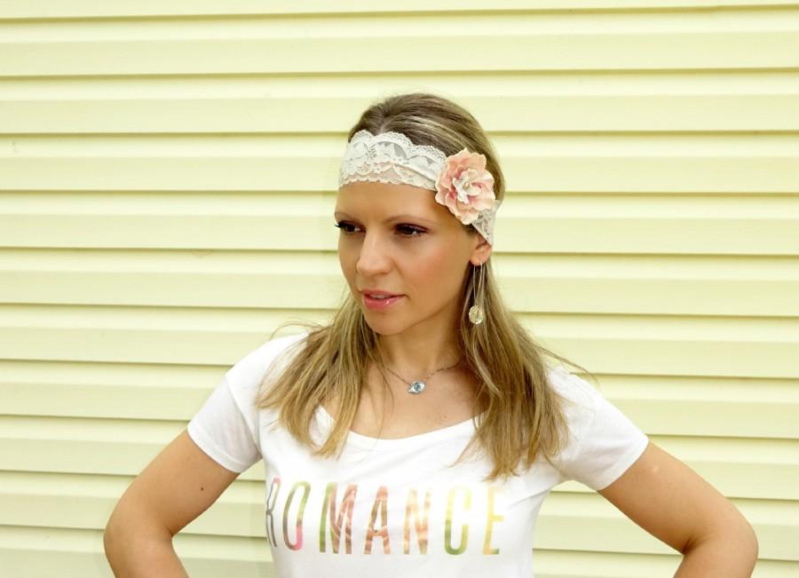 زفاف - Vintage flower Stretchy lace headband, wedding hairband by CristaBela's Boutique