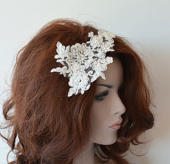 Hochzeit - Ivory Lace Wedding Headband, Lace Bridal Hair Comb, Wedding Headband, Bridal Hair Accessory, Wedding Hair Accessories