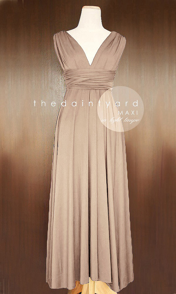 زفاف - MAXI Light Taupe Bridesmaid Convertible Dress Infinity Multiway Wrap Dress Wedding Dress Neutral Full Length