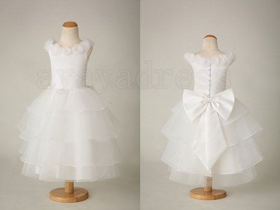 Wedding - Tulle flower girl dress, junior bridesmaid dress, white  flower girl dress, girls party dress,cheap bridesmaid dresses  ,baby dress