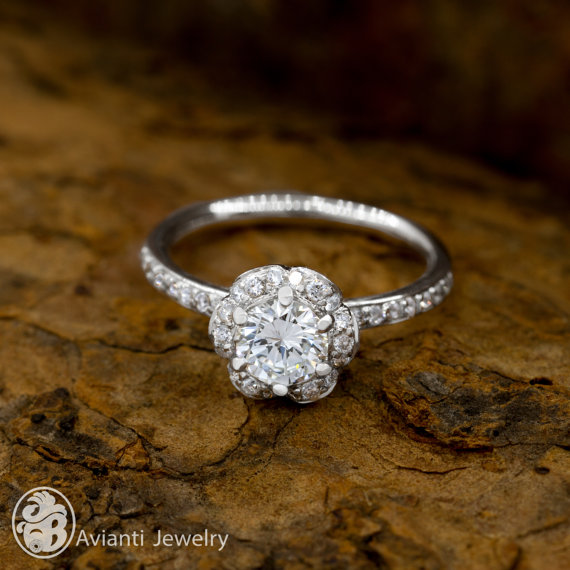 Wedding - Ring, Diamond Flower Ring, Diamond Engagement Ring, Diamond Halo Engagement Ring, Flower Ring, Engagement Ring, Diamond Ring 