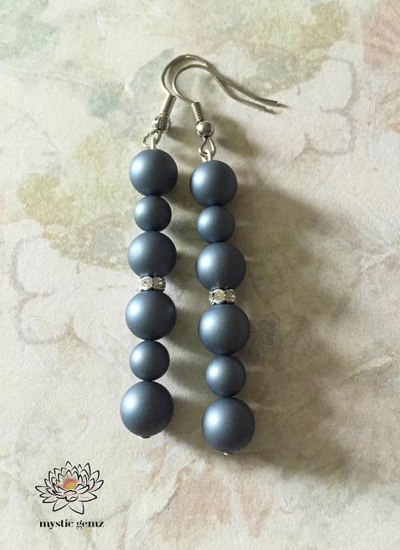 Wedding - Shell Pearl Earrings - Blue Pearl Earrings - Dangle Earrings - Pearl Beaded Earrings - Wedding Earrings - Long Earrings - Bridesmaid Gifts