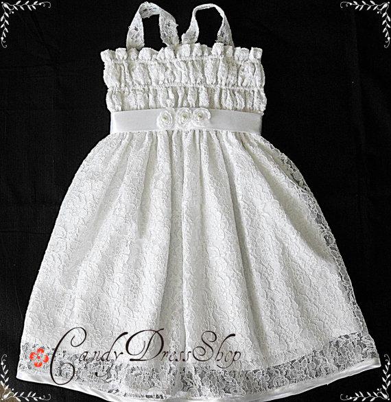 Wedding - White Lace Flower Girl  Dress - White Lace Dress - Party dress for little girls- Summer dress  - Lace dress for girls - 4T to 6T