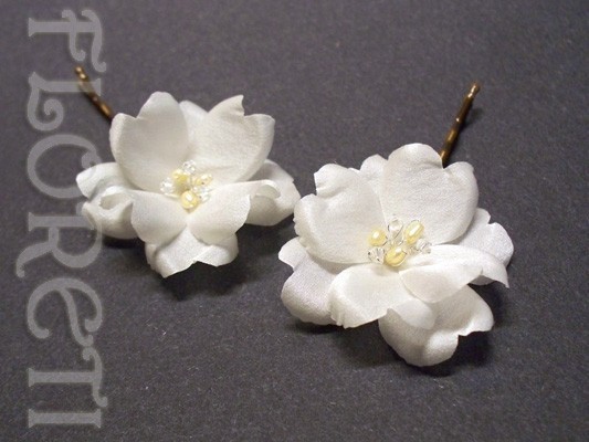 Wedding - Small Wedding Hair Accessory Ivory French Silk Flower Rose Pins Pearls Crystals, One -Ready Made