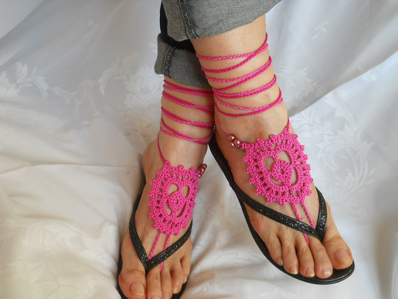 Свадьба - CROCHET BAREFOOT SANDALS / Barefoot Sandles Shoes Beads Victorian Anklet Foot Women Wedding Sexy Accessories Bridal Elegant Beach Wear Boho