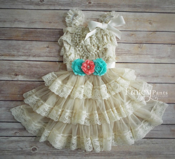 Mariage - Flower Girl Dress ,Lace Flower girl dress , Baby Lace Dress , Mint Flower girl dress,  Country Flower Girl, Lace Dress ,Rustic ,Bridesmaid