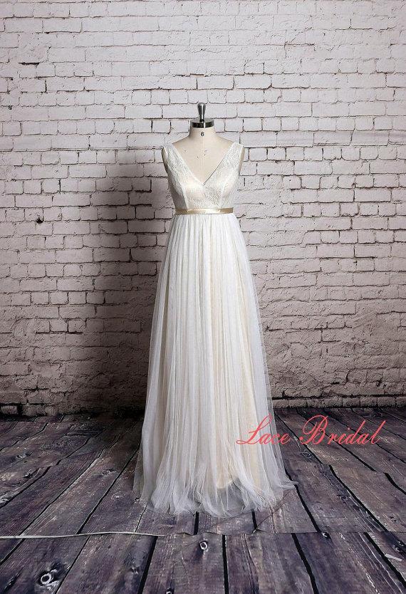 Hochzeit - Custom,Sexy Style, Wedding Gown, Transparent Bodice Bridal Gown With V-Back Cut, Wedding Dress, A-line, Wedding Dress