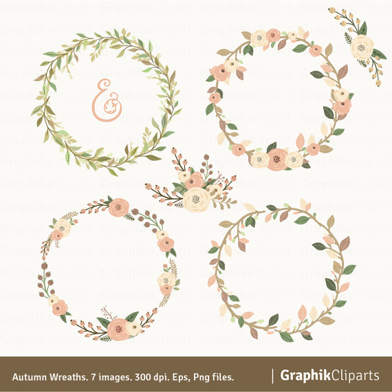 Wedding - Autumn Wreaths Clipart. Wreaths Clipart. Floral Clipart. Wedding Invitations. 7 images, 300 dpi. Eps, Png files. Instant Download.