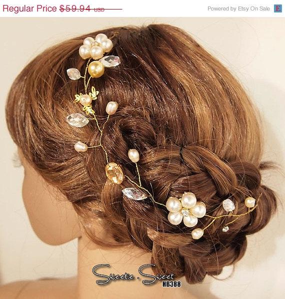 زفاف - 40% SALE Rhinestone Flower headpiece, Bridal Veil, Wedding Veil, Bridal Hair Pin, Woodland, Boho, Gatsby