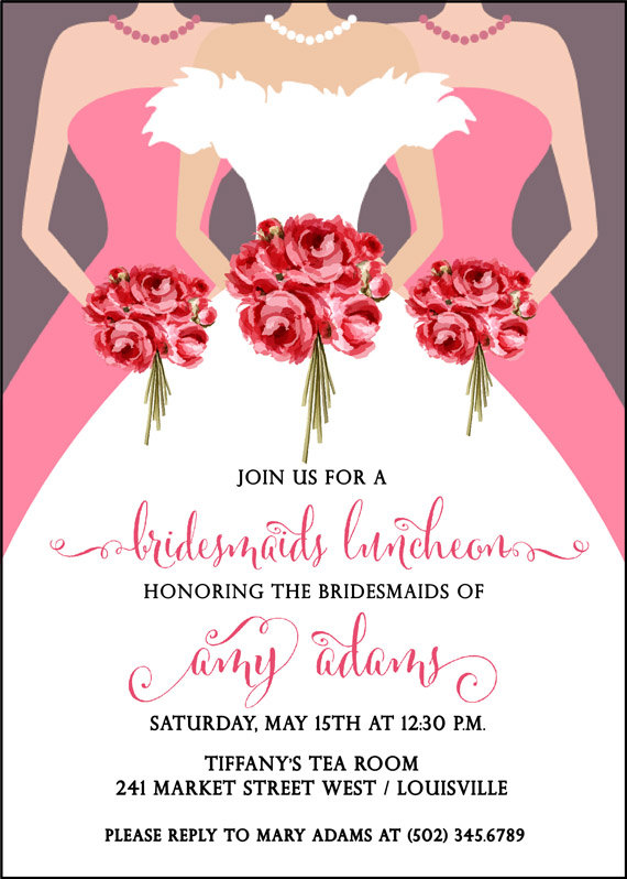 زفاف - Bridesmaids Luncheon Invitation, Bridal Brunch Invitation, Wedding Dress Bridal Shower Invitation, Bridal Tea Invitation, Bouquet. Printable