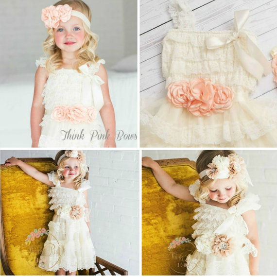 Hochzeit - flower girl dress headband and sash SET,baptims dress Easter dress,Birthday dress,Ivory lace dress,Ivory girls dress,baby dress,girls dress.