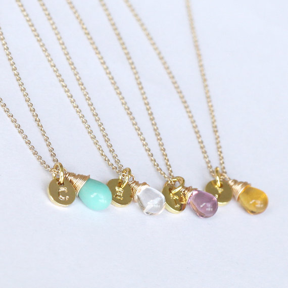 Hochzeit - Personalized Initial Necklace BirthStone necklace, Everyday Necklace best friend necklace bridesmaid bridal wedding jewelry gift for her mom