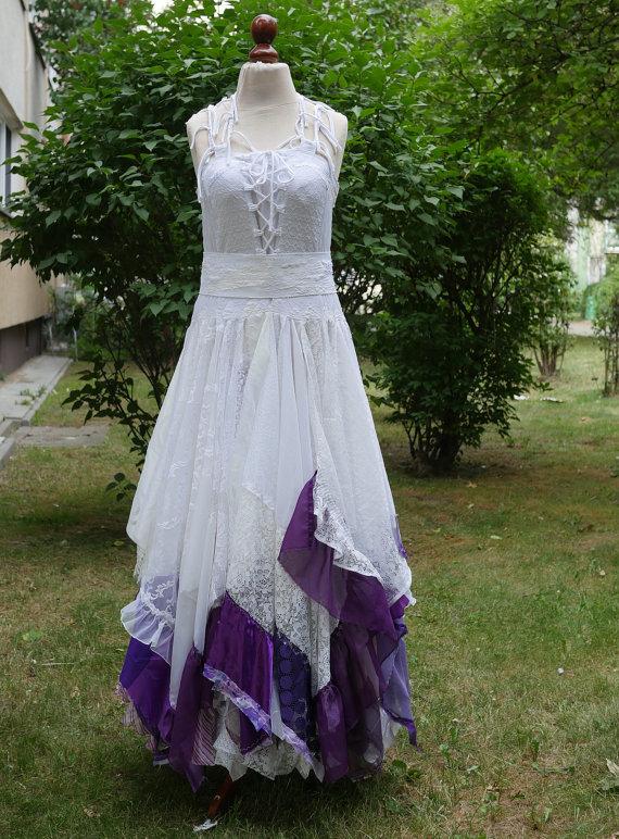 Wedding - Upcycled Wedding Dress Fairy Tattered Romantic Dress Upcycled Woman's Clothing Shabby Chic Funky Eco Style MADE TO ORDER