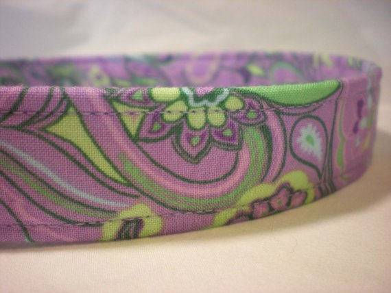 زفاف - Purple Dog Collar Green Floral Paisley Fabric Boy Girl by Pinkys Pet Gear