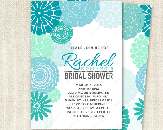 Mariage - Turquoise & Mint Bridal Shower Invitation with Mod Floral Design // Aqua Blue and Teal Modern Flowers for Wedding - Digital Custom PRINTABLE