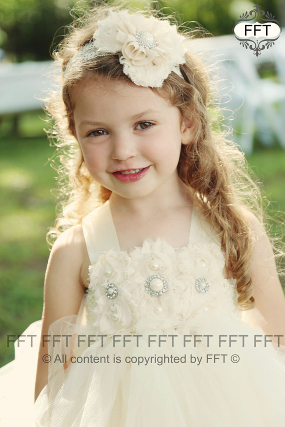 زفاف - Ivory Flower Girl Dress, Tutu Dress, Newborn-24m, 2t,2t,4t,5t, 6, birthday