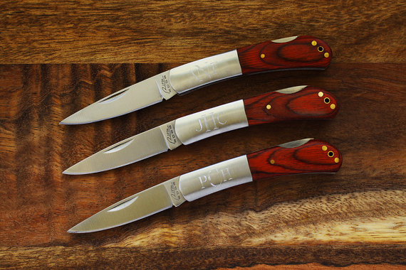 Wedding - SET OF 3 Groomsmen Personalized Knives - Engraved Pocket Knife - Custom Groomsmen Gifts - Groomsmen Gift Knife Set of 3