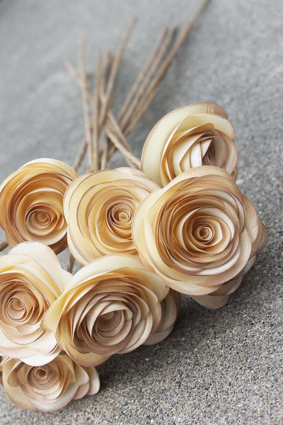 Mariage - Rustic Distressed Paper Flower Bouquet for Weddings - Vintage - Bridal Shower - Baby Shower - Gift - Party