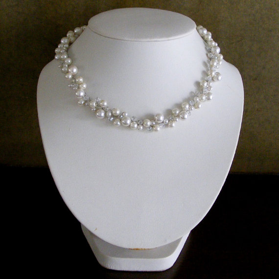 Свадьба - Bridal Pearl and Crystal Necklace