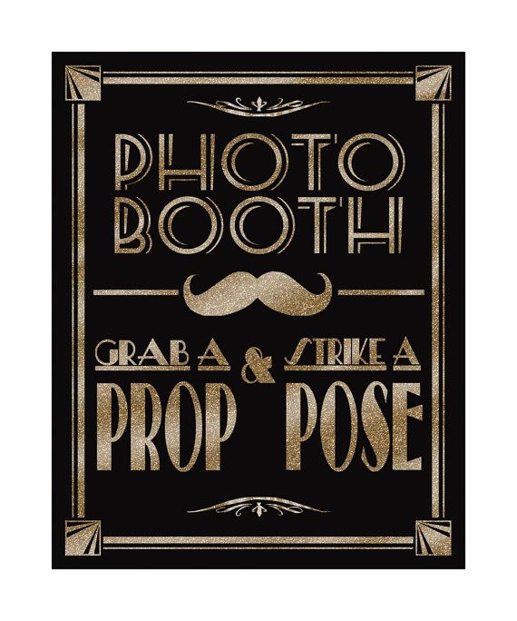 Wedding - Printable Photo Booth -Art Deco Great Gatsby 1920's Wedding Theme - Instant Download Digital File - DIY - Black And Glitter Gold